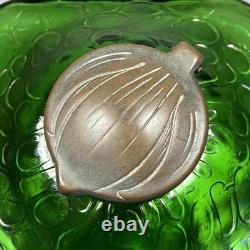 C1900 Antique Kralik Art Nouveau Iridescent Green Glass 11.5cm Square Inkwell