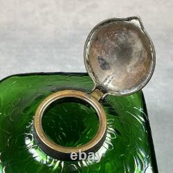 C1900 Antique Kralik Art Nouveau Iridescent Green Glass 11.5cm Square Inkwell