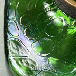 C1900 Antique Kralik Art Nouveau Iridescent Green Glass 11.5cm Square Inkwell