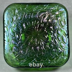 C1900 Antique Kralik Art Nouveau Iridescent Green Glass 11.5cm Square Inkwell