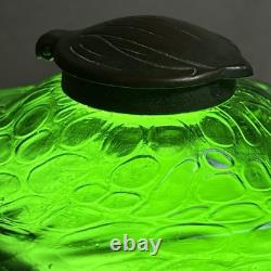 C1900 Antique Kralik Art Nouveau Iridescent Green Glass 11.5cm Square Inkwell