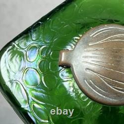 C1900 Antique Kralik Art Nouveau Iridescent Green Glass 11.5cm Square Inkwell
