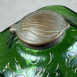 C1900 Antique Kralik Art Nouveau Iridescent Green Glass 11.5cm Square Inkwell