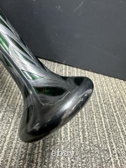 C1900 Art Nouveau Sterling Silver Overlay Green Art Glass Vase