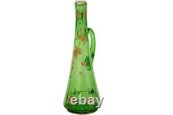 C1900 Huge Moser Art Nouveau Bohemian Art Glass Ewer Green with Raised gold