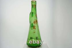 C1900 Huge Moser Art Nouveau Bohemian Art Glass Ewer Green with Raised gold