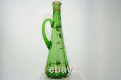 C1900 Huge Moser Art Nouveau Bohemian Art Glass Ewer Green with Raised gold