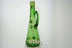C1900 Huge Moser Art Nouveau Bohemian Art Glass Ewer Green with Raised gold