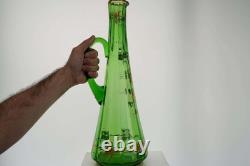 C1900 Huge Moser Art Nouveau Bohemian Art Glass Ewer Green with Raised gold