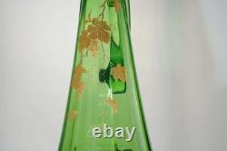 C1900 Huge Moser Art Nouveau Bohemian Art Glass Ewer Green with Raised gold