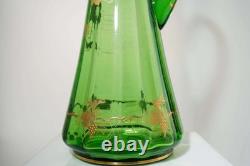 C1900 Huge Moser Art Nouveau Bohemian Art Glass Ewer Green with Raised gold