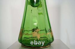 C1900 Huge Moser Art Nouveau Bohemian Art Glass Ewer Green with Raised gold