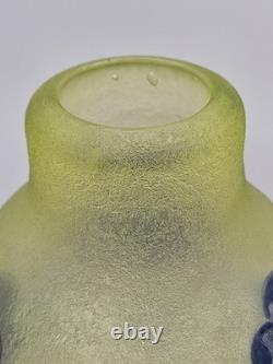 C1900 Legras Art Nouveau French Cameo Blue Floral Glass Vase Uranium Green Glow