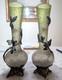 C1903 Antique Wmf Ultra Rare Pair Art Nouveau Silver Pl Flower Vase Green Glass