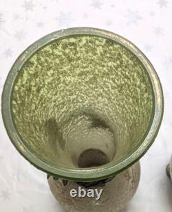 C1903 Antique Wmf Ultra Rare Pair Art Nouveau Silver Pl Flower Vase Green Glass
