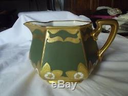 CIDER PITCHER Limoges France B & Co Whites Art Chicago green & gold Art Nouveau