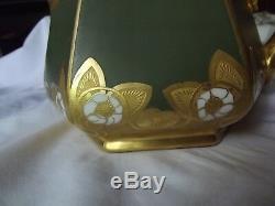 CIDER PITCHER Limoges France B & Co Whites Art Chicago green & gold Art Nouveau