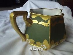 CIDER PITCHER Limoges France B & Co Whites Art Chicago green & gold Art Nouveau