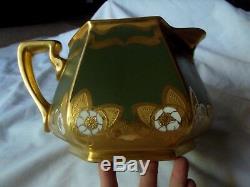 CIDER PITCHER Limoges France B & Co Whites Art Chicago green & gold Art Nouveau