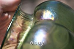 C. 1900 Loetz Creta Rusticana Bohemian Green Iridescent Glass Flower Bowl / Vase