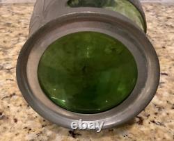 C. 1910s Art Nouveau Orivit Style Handled Wine Carafe Green Glass & Cast Pewter