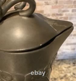 C. 1910s Art Nouveau Orivit Style Handled Wine Carafe Green Glass & Cast Pewter