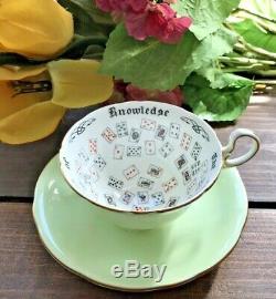 C. 1930's AYNSLEY VTG FORTUNE TELLING Teacup & Saucer The Cup of Knowledge- RARE