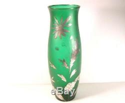 Carl Goldberg Silver Overlay Glass Vase Haida Bohemian Art Nouveau C1900