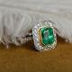Certified 14k White Gold 2ct Fancy Vintage Art Deco Green Emerald Wedding Ring