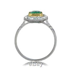 Certified 14K White Gold 2Ct Fancy Vintage Art Deco Green Emerald Wedding Ring