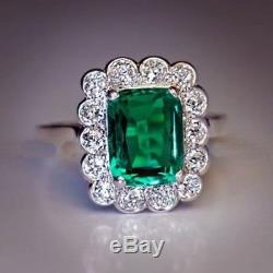 Certified 1.70Ct Emerald Green Diamond in 14K White Gold Antique Art Deco Ring
