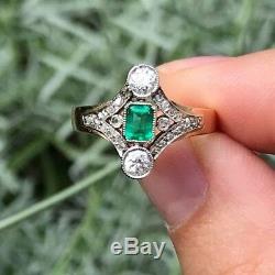 Certified 1.90Ct Emerald Green Diamond 14K Yellow Gold Art Deco Engagement Ring