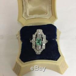 Certified 1.90Ct Green Princess Diamond in 14K White Gold Vintage Art Deco Ring