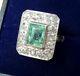 Certified 2ct Emerald Cut Green Diamond In 14k White Gold Antique Art Deco Ring