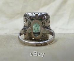 Certified 2Ct Emerald Cut Green Diamond in 14K White Gold Antique Art Deco Ring