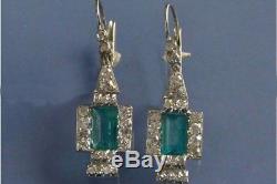 Certified 2.20Ct Green Emerald Diamond 14K Yellow Gold Vintage Art Deco Earring