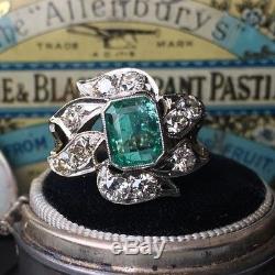 Certified 2.40Ct Green Emerald Diamond 14K White Gold Art Deco Engagement Ring