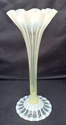 Charles Kempton Art Nouveau vaseline/opalescent glass trumpet vase, c1890