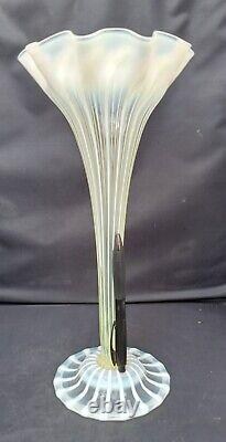 Charles Kempton Art Nouveau vaseline/opalescent glass trumpet vase, c1890