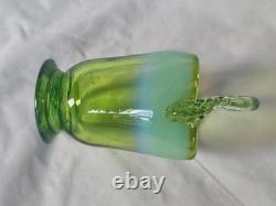 Charming Antique Green Vaseline Glass Basket Vase (a), Circa Art Nouveau