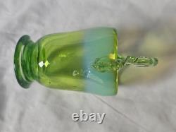 Charming Antique Green Vaseline Glass Basket Vase (a), Circa Art Nouveau