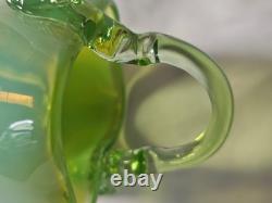 Charming Antique Green Vaseline Glass Basket Vase (a), Circa Art Nouveau