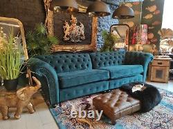 Chesterfield five four 4 seater sofa, British made new unused teal green velvet