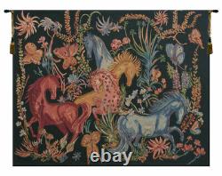 Cheval Azures Belgian Art Nouveau Horses Woven Tapestry Wall Hanging NEW