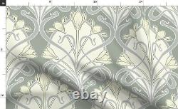 Cream Green Flowers Art Nouveau damask Sateen Duvet Cover by Spoonflower