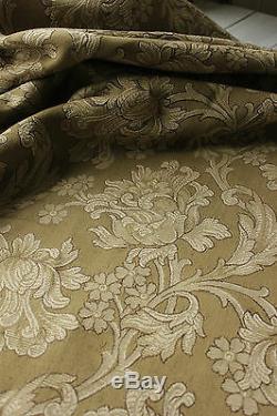 Curtain Antique French Art Nouveau woven drape khaki green large scale trimmed