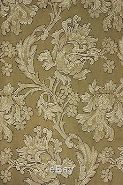 Curtain Antique French Art Nouveau woven drape khaki green large scale trimmed