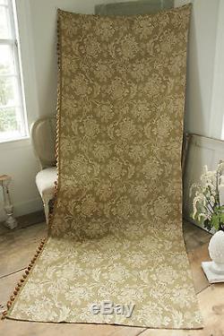 Curtain Antique French Art Nouveau woven drape khaki green large scale trimmed