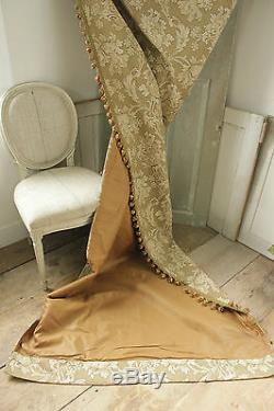 Curtain Antique French Art Nouveau woven drape khaki green large scale trimmed