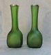 Czech Bohemian Art Nouveau Pair Of Green Glass Vases